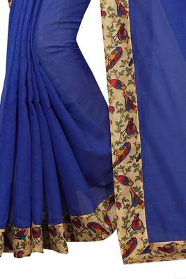 Blue plain chanderi silk saree with blouse 4