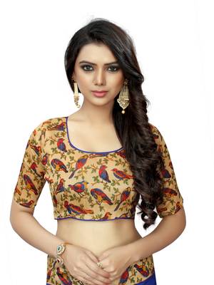 Blue plain chanderi silk saree with blouse 5