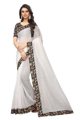 White plain chanderi silk saree with blouse 1