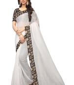 White plain chanderi silk saree with blouse