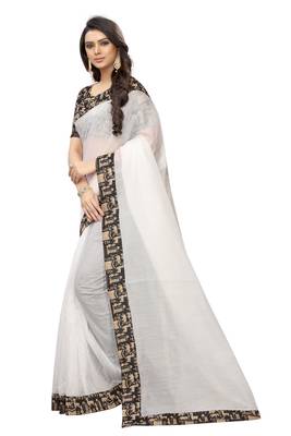 White plain chanderi silk saree with blouse 2