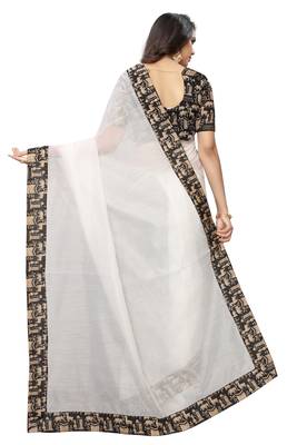 White plain chanderi silk saree with blouse 3