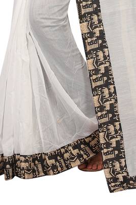 White plain chanderi silk saree with blouse 4