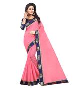 Pink plain chanderi silk saree with blouse