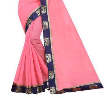 Pink plain chanderi silk saree with blouse 2
