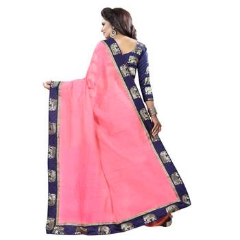 Pink plain chanderi silk saree with blouse 3