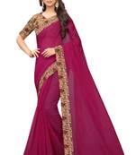 Rani pink plain chanderi silk saree with blouse