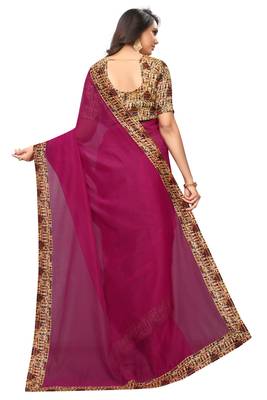 Rani pink plain chanderi silk saree with blouse 3