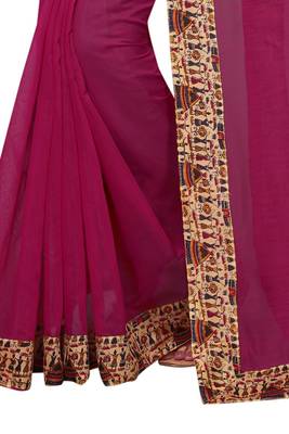 Rani pink plain chanderi silk saree with blouse 4