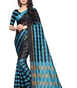 Turquoise plain cotton silk saree with blouse