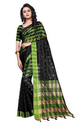 Mehendi plain cotton silk saree with blouse 1