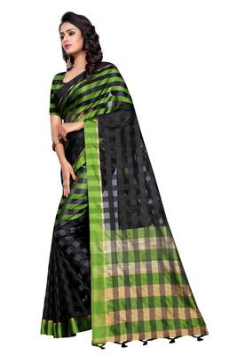 Mehendi plain cotton silk saree with blouse 2