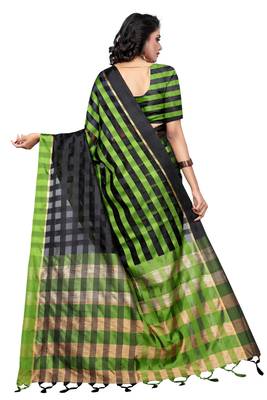 Mehendi plain cotton silk saree with blouse 3