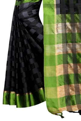 Mehendi plain cotton silk saree with blouse 4