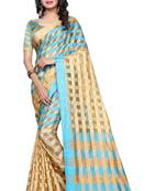 Sky blue plain cotton silk saree with blouse