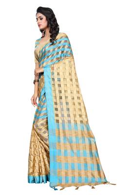 Sky blue plain cotton silk saree with blouse 2