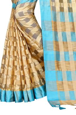 Sky blue plain cotton silk saree with blouse 4