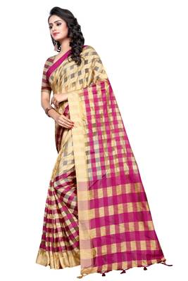 Rani pink plain cotton silk saree with blouse 2
