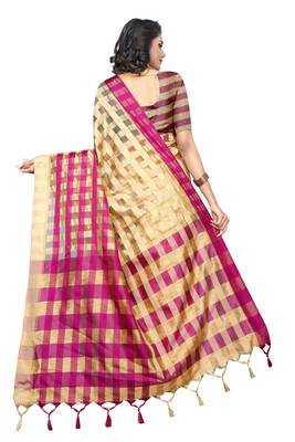Rani pink plain cotton silk saree with blouse 3