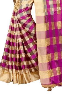 Rani pink plain cotton silk saree with blouse 4
