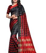 Red plain cotton silk saree with blouse