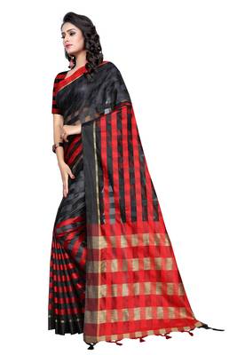 Red plain cotton silk saree with blouse 2