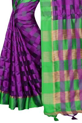 Violet plain cotton silk saree with blouse 4