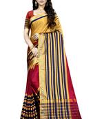 Mustard plain cotton silk saree with blouse