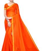 Orange plain cotton silk saree with blouse