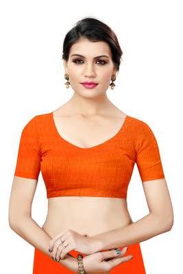Orange plain cotton silk saree with blouse 5