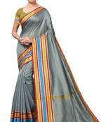 Grey plain cotton silk saree with blouse