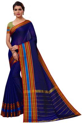 Navy blue plain cotton silk saree with blouse 1