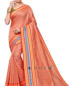 Peach plain cotton silk saree with blouse