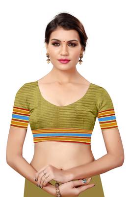 Peach plain cotton silk saree with blouse 4