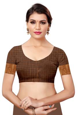 Red plain cotton silk saree with blouse 4