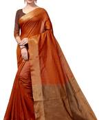 Orange plain cotton silk saree with blouse