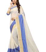 Blue plain cotton silk saree with blouse