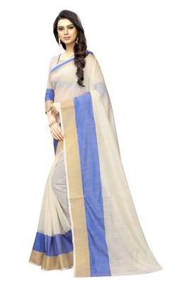 Blue plain cotton silk saree with blouse 2