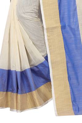 Blue plain cotton silk saree with blouse 4