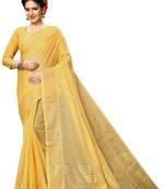 Yellow plain cotton silk saree with blouse