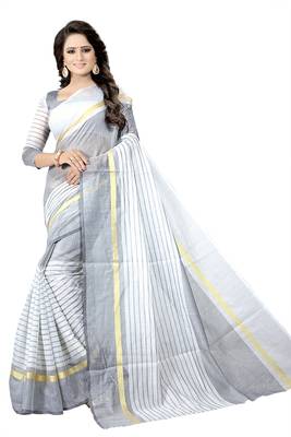 White plain cotton silk saree with blouse 3