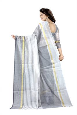 White plain cotton silk saree with blouse 4