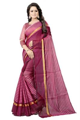 Wine plain cotton silk saree with blouse 1
