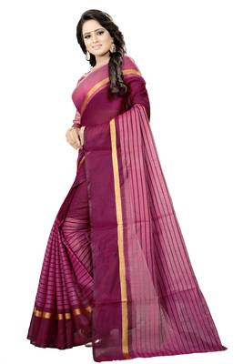 Wine plain cotton silk saree with blouse 2