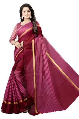 Wine plain cotton silk saree with blouse 3