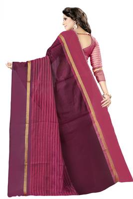 Wine plain cotton silk saree with blouse 4