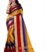 Multicolor plain cotton silk saree with blouse