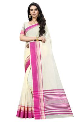 Pink plain cotton silk saree with blouse 1
