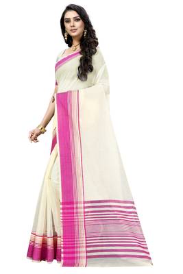 Pink plain cotton silk saree with blouse 2