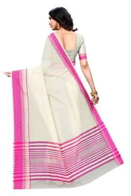 Pink plain cotton silk saree with blouse 3